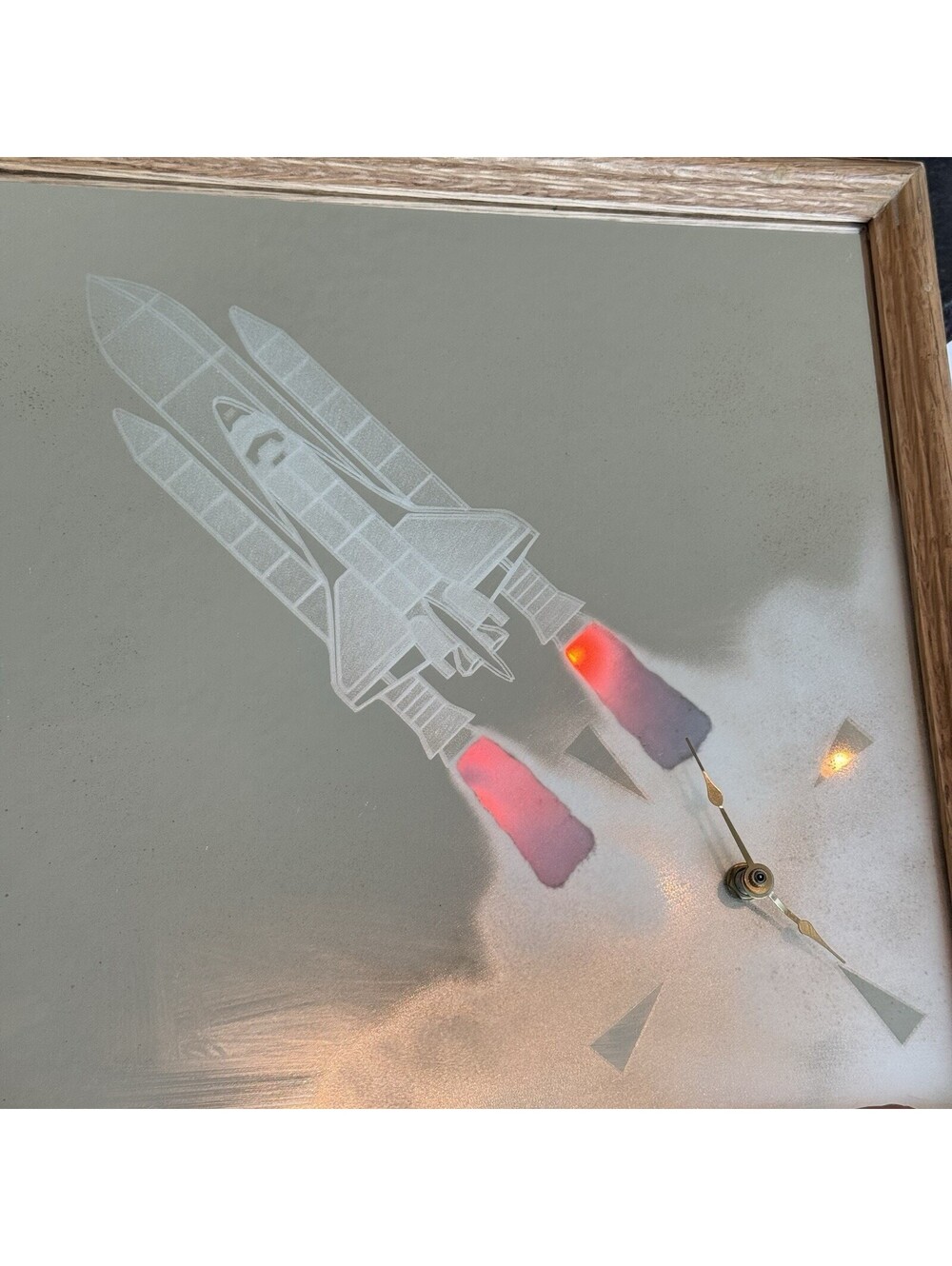 RARE 13' Light Up Space Shuttle Mirror Clock Wall Art WORKS NASA Flicker Lamp